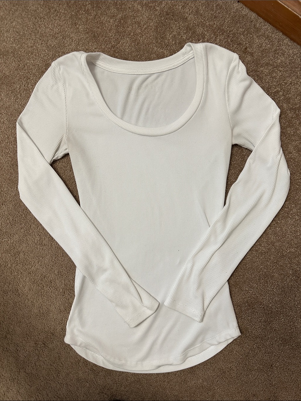 Women's Long-Sleeve Scoop Neck Ribbed Top - White